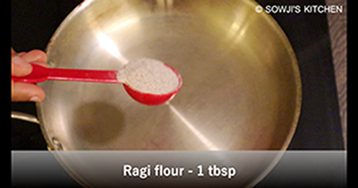 Add ragi flour and water to the pan