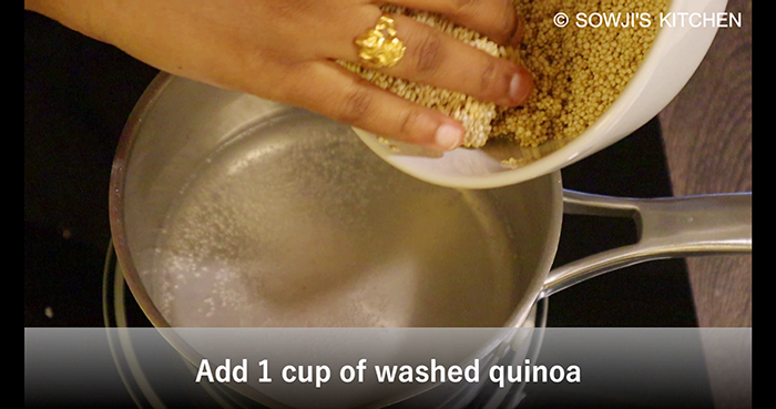 Adding washed quinoa