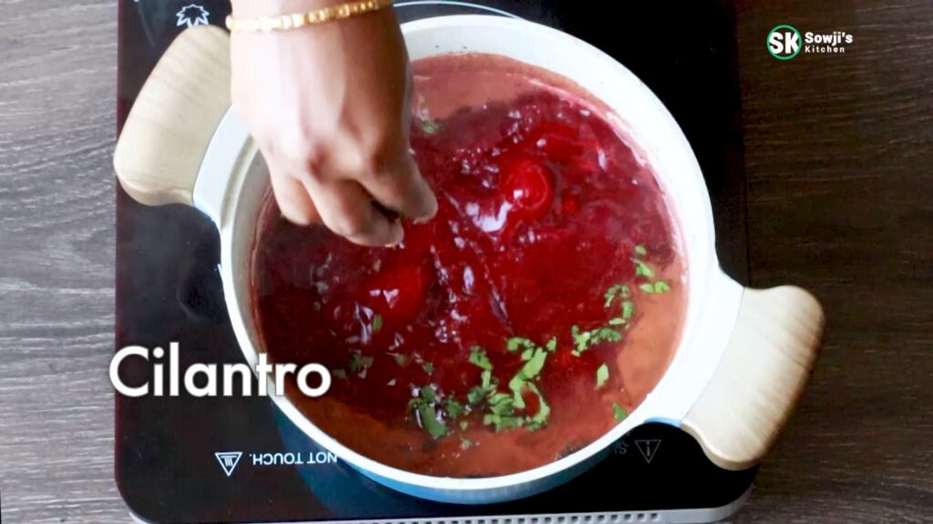 Add cilantro to beetroot soup