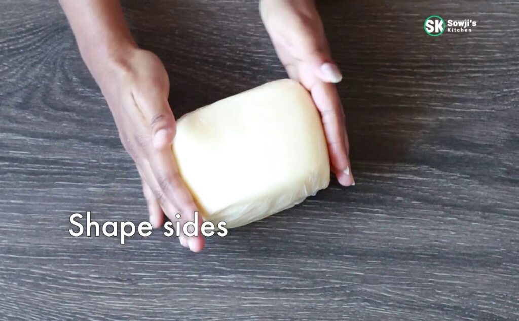Wrap the butter ball in clear wrap and shape like a block